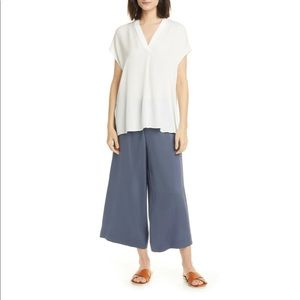 Vince Rib Trim Silk Short Sleeve Top Size S